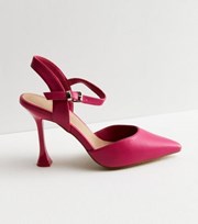 New Look Bright Pink Leather-Look Flared Stiletto Heel Sandals